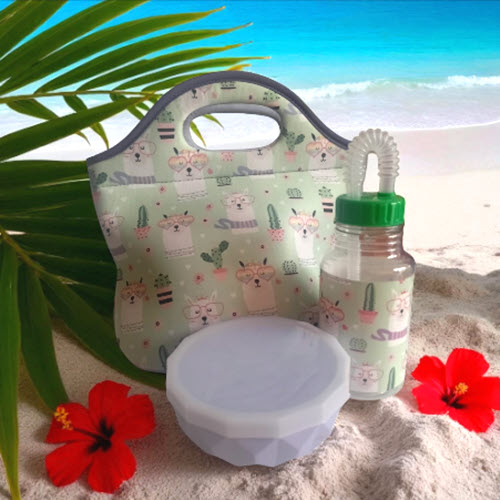 COMBO LONCHERA BOWL BOTELLA LLAMA CON LENTES